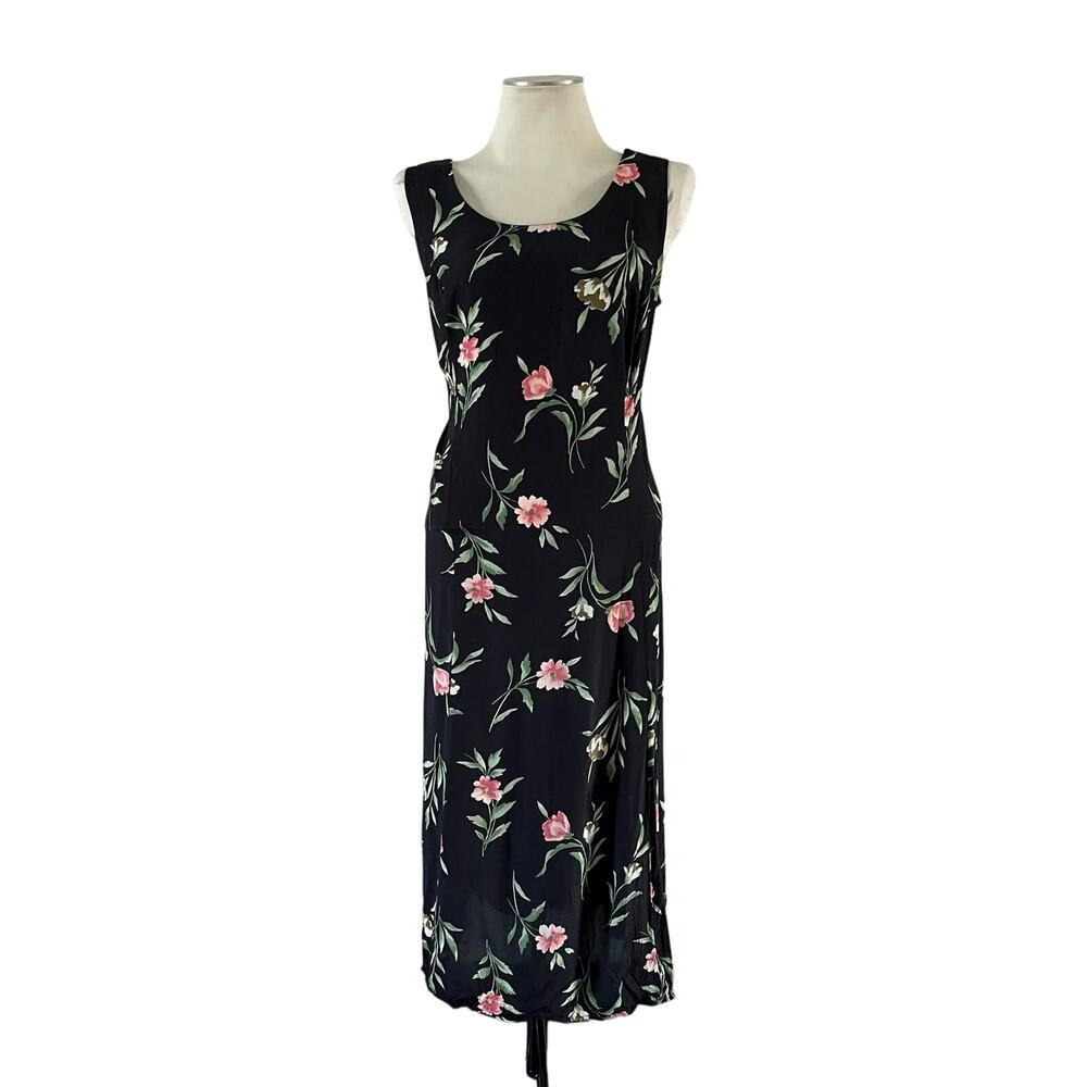 Vtg Y2K 2000s Black Dark Floral Maxi Dress Plus Sz 16 Cottagecore Grunge